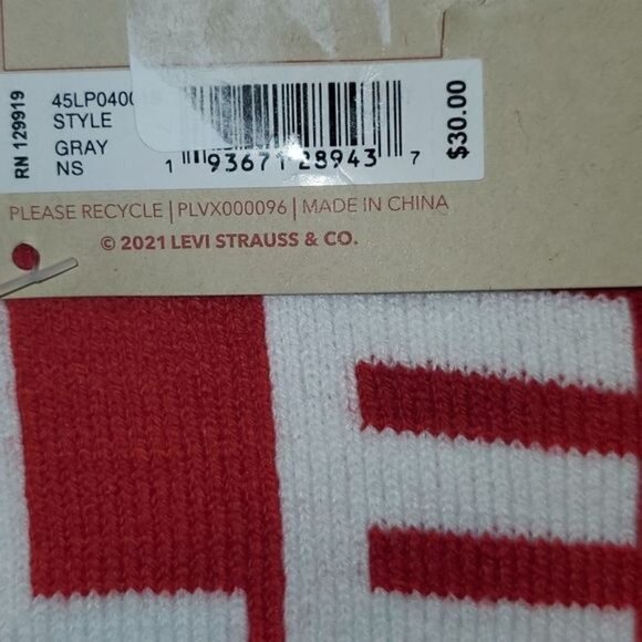 Levi's Neck Warmer Logo Vibrant Name Graphic Grey & Red Neck Scarve‎ - Picture 3 of 5